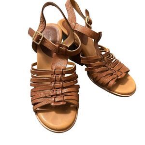 Korkease Pepper Leather Heel Women's 40.5/9 Cruz Tan Cushioned‎ Boho Chunky